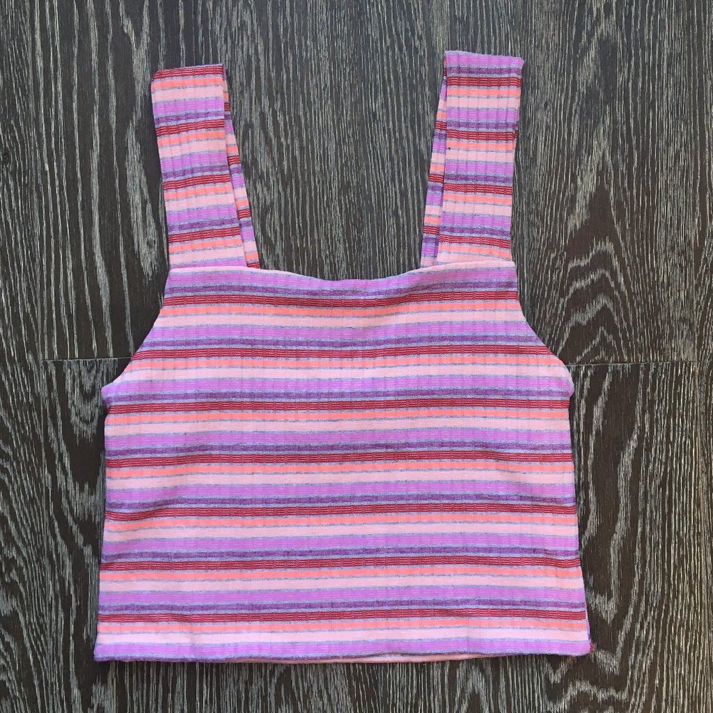 American Eagle Pink Striped Crop Tank Top